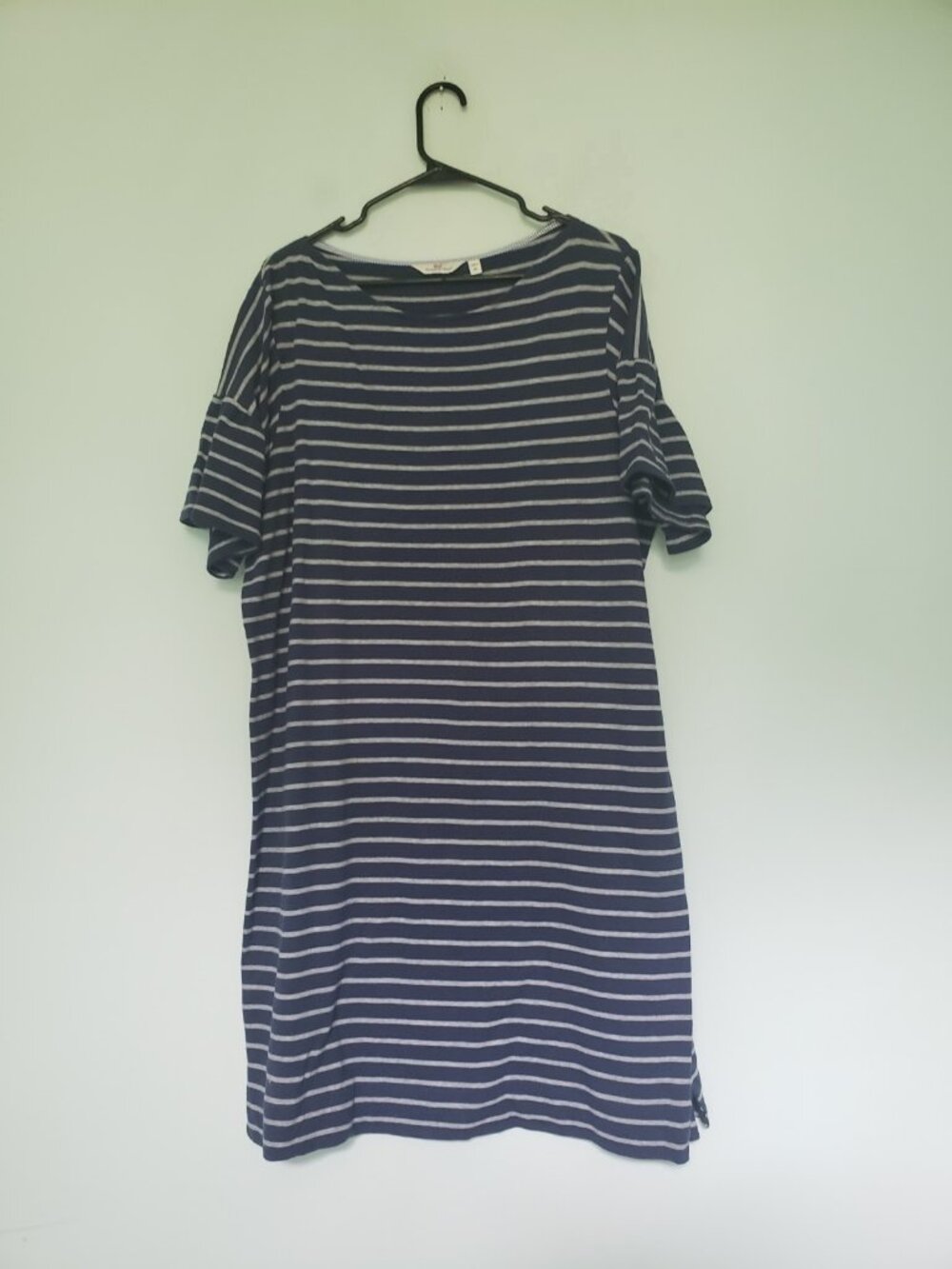 Vineyard Vines Womens XL Shirt Dress Blue Stripe Stretch Ruffle Sleeve Nautical